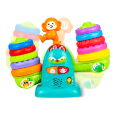 Развивающая настольная игрушка Solmax балансир весы с колечками и музыкой, разноцветный
