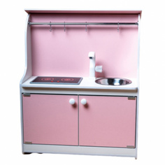 Детская кухня-домик SITSTEP 2 в 1, интерактивная плита со звуком и светом, розовые фасады
