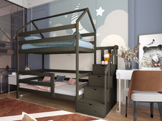 Кровать детская MOONLEES Двухъярусная с лестницей-комодом, 160х80,масло Графит
