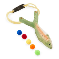 Рогатка деревянная детская Happy Baby игрушечное оружие, зеленая рыбка