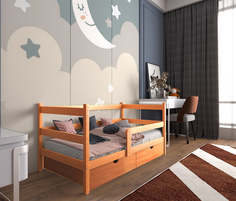 Кровать детская от 3-х лет MOONLEES "Софа", спальное место 160х80, с ящиками, масло Орех