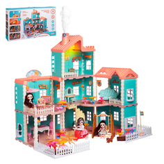 Игровой набор Кукольный домик с эффектом дыма, 3 этажа 7 комнат, 3 куколки, JB0211473 Amore Bello
