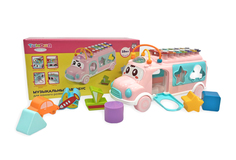 Развивающая игрушка каталка с ксилофоном и сортером "Автобус", розовый No Brand