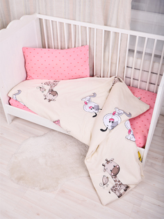 Комплект постельного белья для новорожденного Сердечки Сонный гномик, розовый