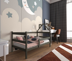 Кровать детская MOONLEES, Софа-домик, 160х80, в комплекте с матрасом, масло Графит