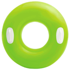 Надувной круг с ручками INTEX зеленый d 76 см, от 8 лет глянцевый. 59258