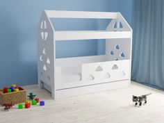 Кровать-домик, Детская кровать БазисВуд Облачка с ящиком, вход слева