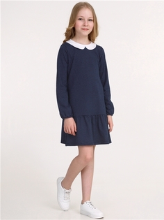 Платье детское Апрель 1ДПД3538804н, белый горох на темно-синем 1+белый, 128