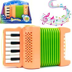Детский музыкальный инструмент Baby Toys Аккордеон, более 30 мелодий, гармонь, 23х13х6 см
