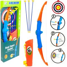 Игровой набор PLAYSMART Лук со стрелами в колчане на присосках Archery, мишень