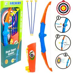 Игровой набор PLAYSMART Лук со стрелами в колчане на присосках Archery, мишень