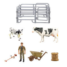 Набор, 7 фигурок Masai Mara, корова, теленок, фермер, загон, аксессуары MM215-346