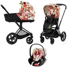 Коляска 3в1 Cybex Priam IV Spring Blossom Light шасси Matt Black
