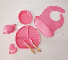Набор посуды Тим Маркет силиконовый для детей слоник, розовый