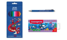 Набор для рисования Hatber Рис7, цветные карандаши 12 цв, акварель 12 цв, ручка шариковая