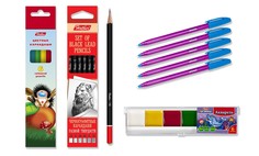 Набор для рисования Hatber Рис8, цветные карандаши 6цв, акварель 6цв, ручки шариковые 5шт