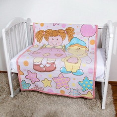 Одеяло детское байковое Отк х/б 140*100 Девочка и мишка розовый