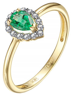Кольцо из желтого золота с бриллиантом/изумрудом р. 17 АПАРТ 21012803-9 Apart