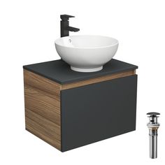 Комплект для ванной, 4 предмета Bau (Тумба 60, графит + раковина D41 + смеситель + выпуск) Bauedge