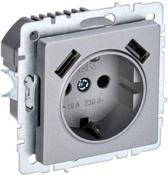 Розетка BRITE РЮш10-2-БрА 16А с USB A+A 3.1А с заземл. защ. шторки алюм. IEK BR-R14-16-U21