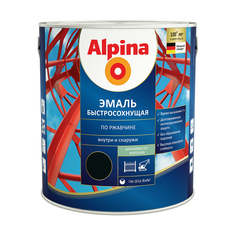 Грунт-эмаль по ржавчине Alpina, быстросохнущая, 2,5 л, RAL 9005, черная