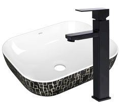 Раковина санфаянс накладная BAU Stil Black White 50х40, белая/черная + смеситель Bauedge