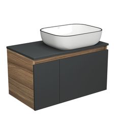 Тумба с раковиной 80 Bau (Тумба 80, графит + раковина Stil Black Rand 50х40, белая) Bauedge