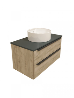 Тумба с раковиной в ванную подвесная Teymi Helmi 85, дуб крафт/графит матовый