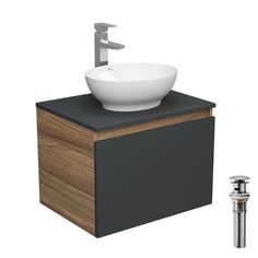 Комплект для ванной, 4 предм. Bau (Тумба 60, графит + раковина 41х33 + смеситель + выпуск) Bauedge