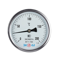 Термометр биметаллический БТ-1-100, 0-200С L=100 ЭКОМЕРА