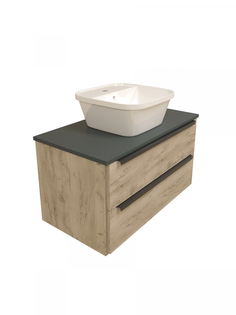 Тумба с раковиной в ванную подвесная Teymi Helmi 85, дуб крафт/графит матовый