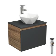 Комплект для ванной, 4 предм. Bau (Тумба 60, графит + раковина 40х40 + смеситель + выпуск) Bauedge