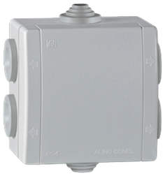 Aling-conel Разводная коробка POWER с шестью гнездами IP54 500В 80х80 о/у, серый 263.1 146
