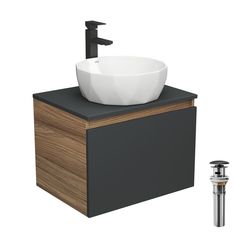 Комплект для ванной, 4 предмета Bau (Тумба 60, графит + раковина D40 + смеситель + выпуск) Bauedge