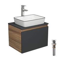 Комплект для ванной, 4 предм. Bau (Тумба 60, графит + раковина 48х37 + смеситель + выпуск) Bauedge