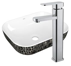 Раковина санфаянс накладная BAU Stil Black White 50х40, белая/черная + смеситель Bauedge