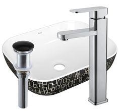 Раковина накладная со смесителем и выпуском Bau Stil Black White 50х40, белая/черная Bauedge