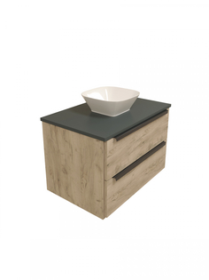 Тумба с раковиной в ванную подвесная Teymi Helmi 70, дуб крафт/графит матовый