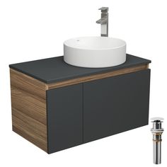 Комплект для ванной, 4 предмета Bau (Тумба 80, графит + раковина D41 + смеситель + выпуск) Bauedge