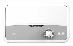 Водонагреватель ARISTON Aures S 3.5 COM PL, проточный, 3.5кВт, кран и душ, серебристый