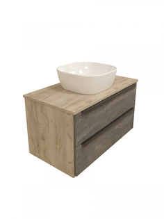 Тумба с раковиной в ванную подвесная Teymi Helmi 85, серый камень/дуб T60309 - T50203