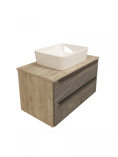 Тумба с раковиной в ванную подвесная Teymi Helmi 85, серый камень/дуб T60309 - T50302