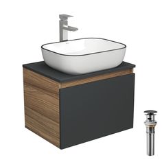 Комплект для ванной, 4 предм. Bau (Тумба 60, графит + раковина 50х40 + смеситель + выпуск) Bauedge