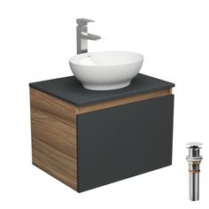 Комплект для ванной, 4 предм. Bau (Тумба 60, графит + раковина 41х33 + смеситель + выпуск) Bauedge