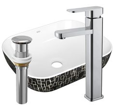 Раковина накладная со смесителем и выпуском Bau Stil Black White 50х40, белая/черная Bauedge