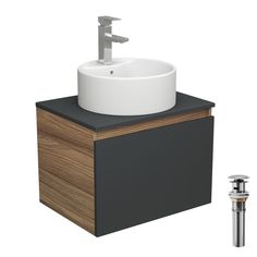 Комплект для ванной, 4 предмета Bau (Тумба 60, графит + раковина D40 + смеситель + выпуск) Bauedge