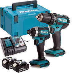 Набор Makita DLX2127TJ: дрель-шуруповерт, компактный ударный шуруповерт, 2 АКБ и ЗУ в кейс