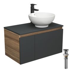 Комплект для ванной, 4 предмета Bau (Тумба 80, графит + раковина D41 + смеситель + выпуск) Bauedge