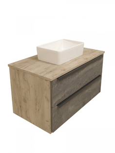 Тумба с раковиной в ванную подвесная Teymi Helmi 85, серый камень/дуб T60309 - T50304