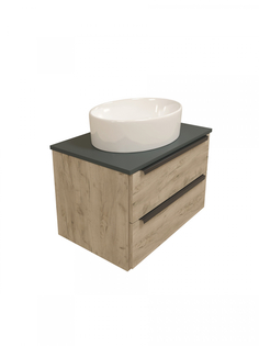 Тумба с раковиной в ванную подвесная Teymi Helmi 70, дуб крафт/графит матовый
